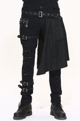 Black Adjusted Loops Punk Rock Holes Ripped Mens Pants Collocation Skirt - Black - 1