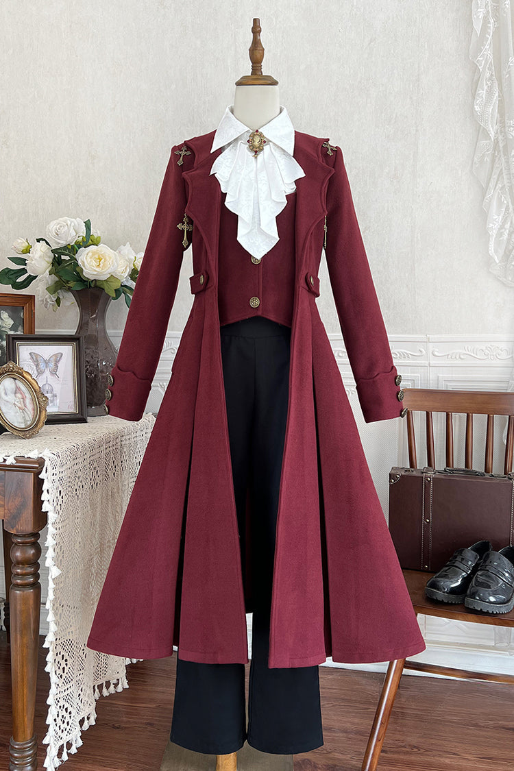 Red [The Legend of Dracula] Bat Collar Long Sleeves Prince Handsome Ouji Lolita Coat - Product - 3