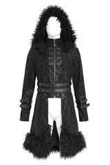 Black Stand Collar Long Sleeves Lace-Up Slim  Zippered Men's Punk Coat with Detachable Belt - Product - 2
