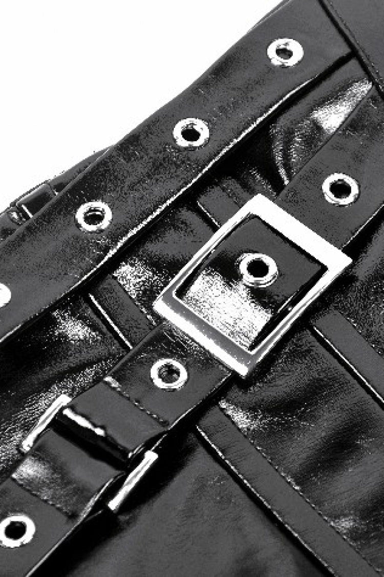 Black Lace-Up Buckled Women's Punk Patent Leather Underbust Corset - Product - 13
