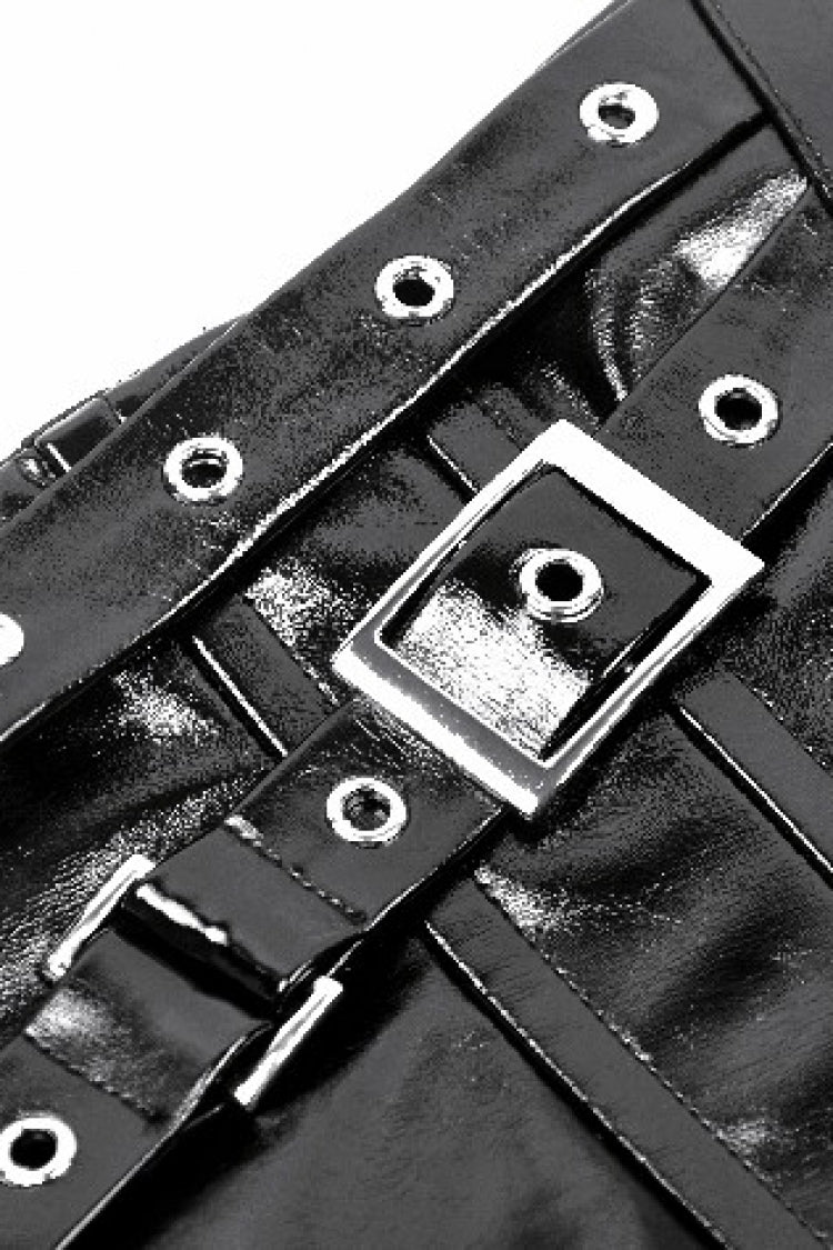 Black Lace-Up Buckled Women's Punk Patent Leather Underbust Corset - Product - 13
