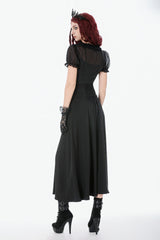 Black High Waisted Floral Printed Lace Mesh Women's Gothic Elegant Long Skirt - Product - 12
