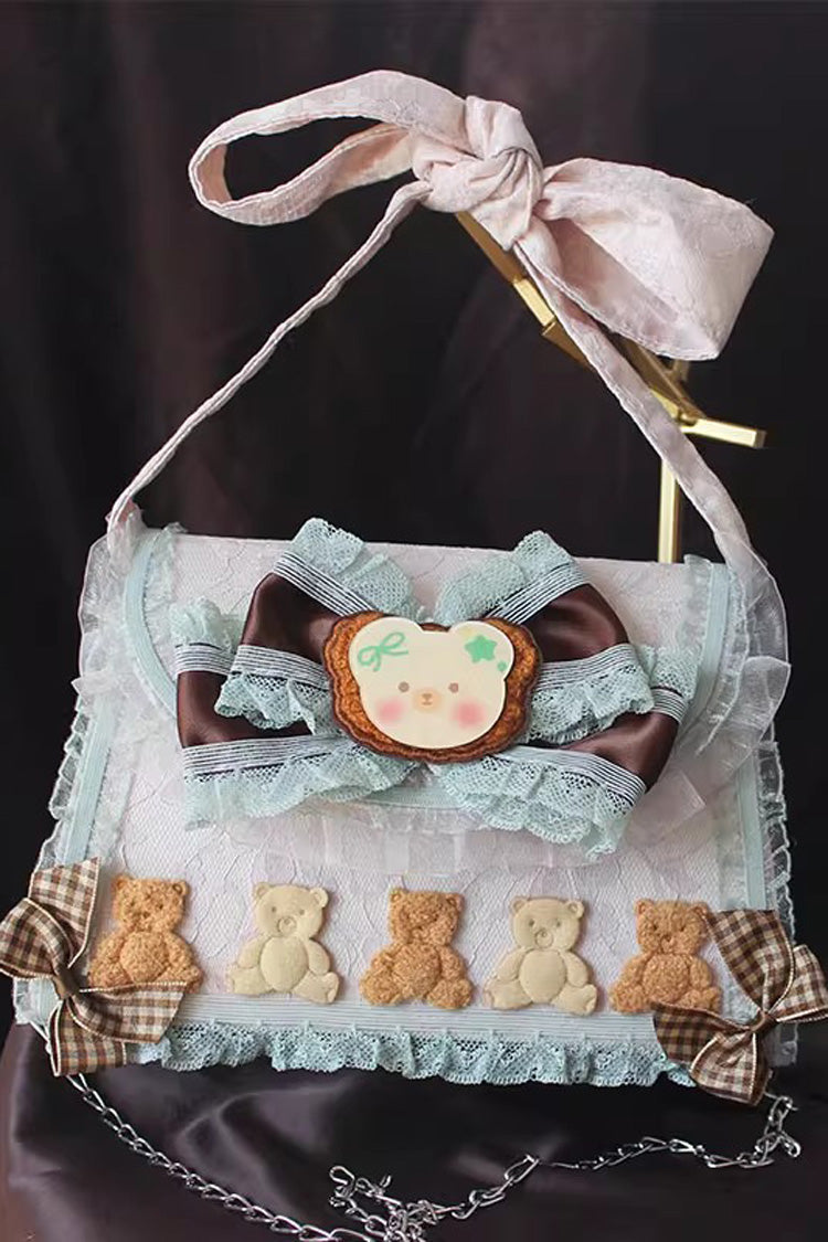 Mint Chocolate Little Bear Bowknot Lace Pearl Sweet Lolita Handbag - Mint-Chocolate - 1