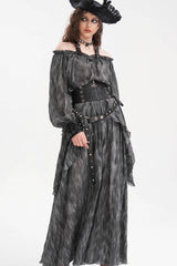 Black Ruffle Lace-Up Women's Gothic Eyelets Rivets Long Skirt - Product - 7