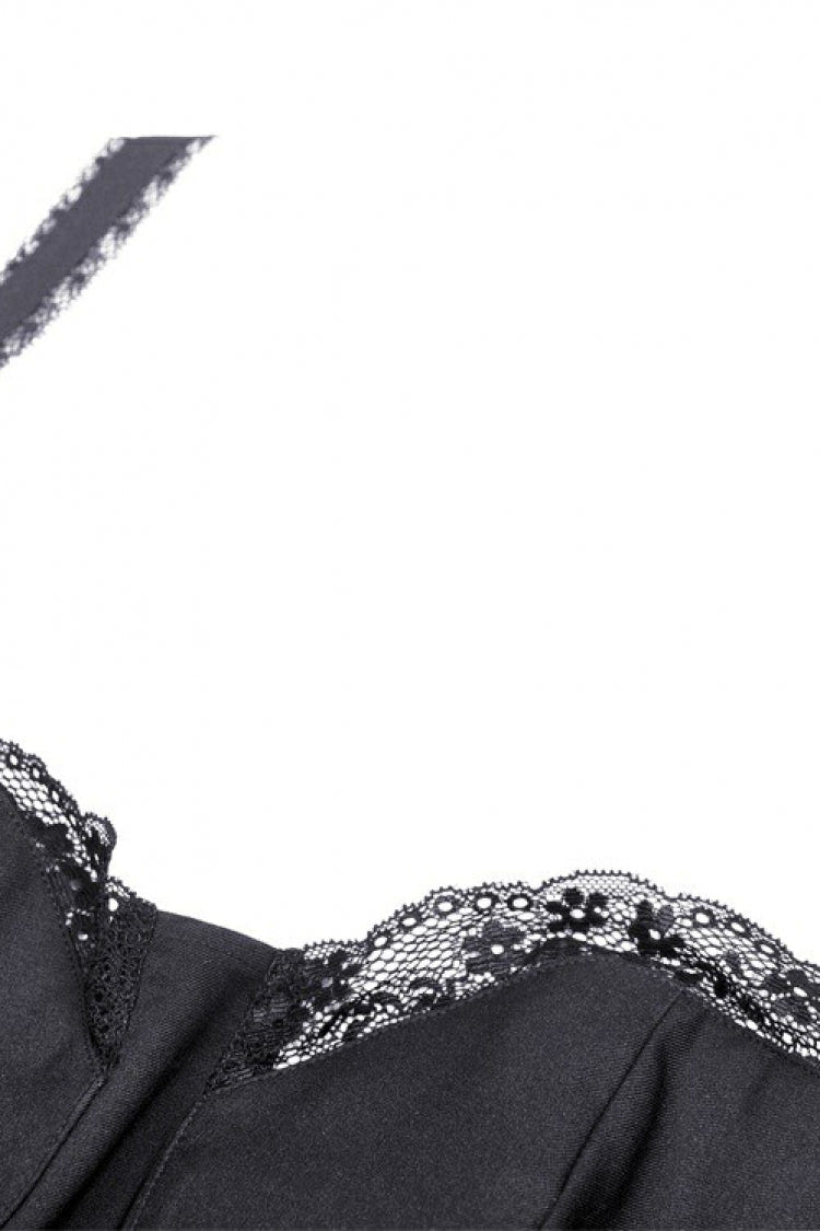 Black Sleeveless Lace-Up Layered Swallowtail Lace Women's Gothic Wedding Dress - Product - 13