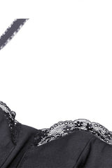 Black Sleeveless Lace-Up Layered Swallowtail Lace Women's Gothic Wedding Dress - Product - 13