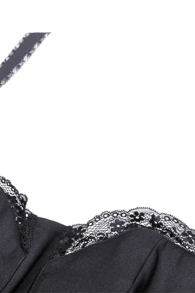 Black Sleeveless Lace-Up Layered Swallowtail Lace Women's Gothic Wedding Dress - Product - 13