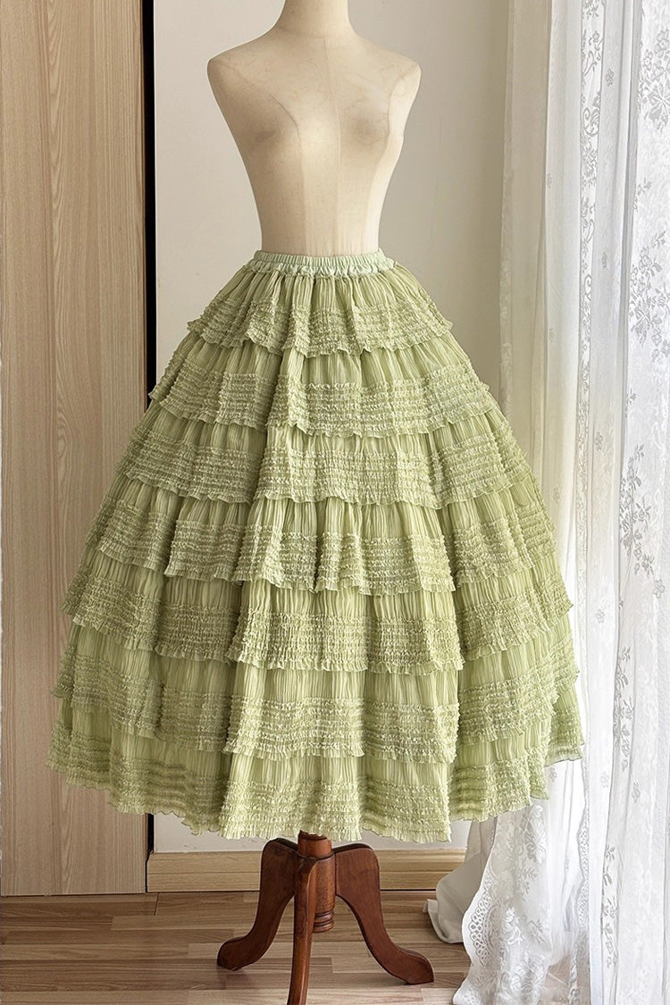 [Lemon Chicken] Multi-Layered Ruffle Sweet Elegant Lolita Skirt Petticoat 2 Colors - Green - 1