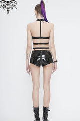 Black Round Collar Patent Leather Chest Zipper Rivet Women's Punk Corset - Product - 8