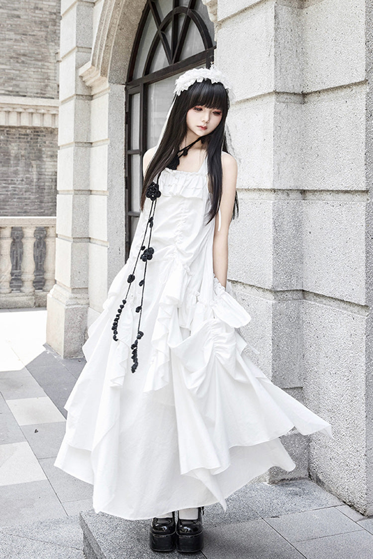 White [Dream] Sleeveless Ruffle Gothic Lolita Strap Dress - Product - 2