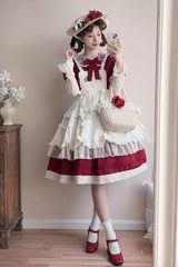 Red [Mist over Flowers Along the Path] Lapel Collar Long Sleeves Embroidery Bowknot Lace Sweet Lolita Dress - Product - 2