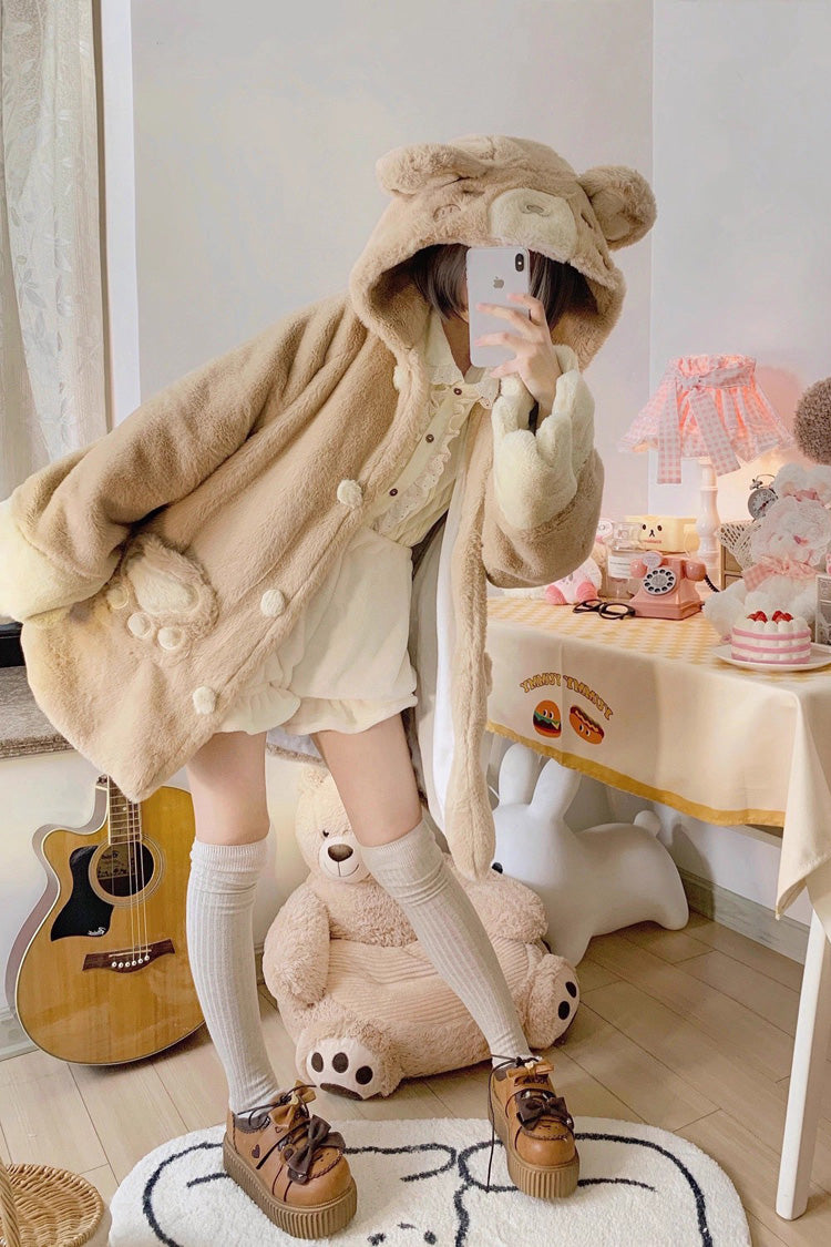 [Sleepy Bear and Cat] Long Sleeves Hooded Sweet Lolita Coat 3 Versions - Product - 3