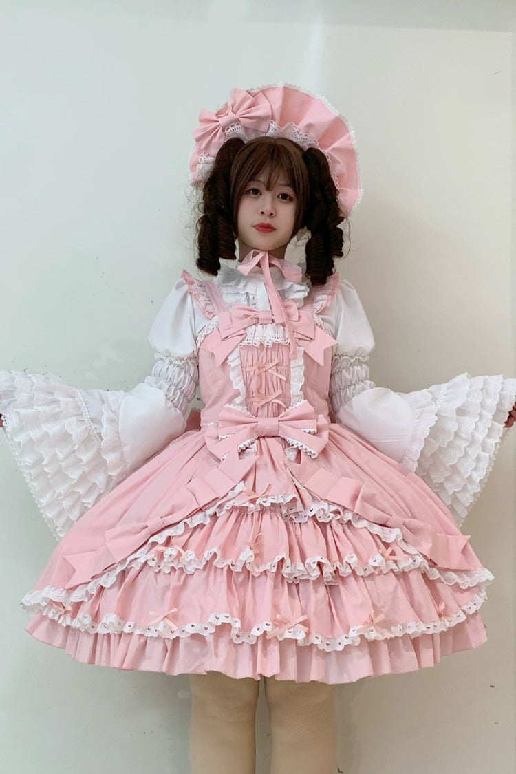 [Grisha] Sleeveless Triple-Layered Ruffle Cardigan Bowknot Lace Sweet Plus Size Lolita Jsk Dress 3 Colors - Product - 10