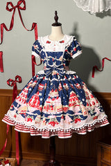Mint Strawberry Dessert Doll Collar Short Sleeves Print Ruffle Bowknot Sweet Lolita Dress 4 Colors - Product - 23