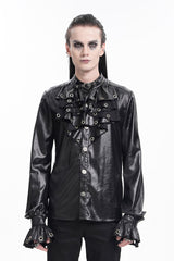 Black Long Sleeves Eyelets Buckle Men's Gothic Blouse - Black - 1