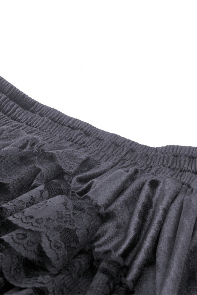 Black Women's Gothic Princess Multi-Layered Ruffled Lace High-Low Skirt - Product - 14