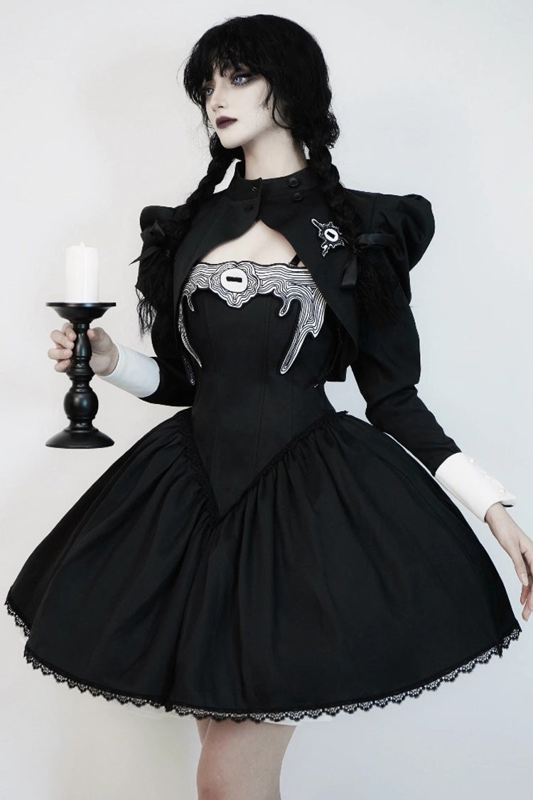 Black [Demon’s Eye] Sleeveless Ruffled Bow Gothic Lolita Dress Short Version - Product - 2