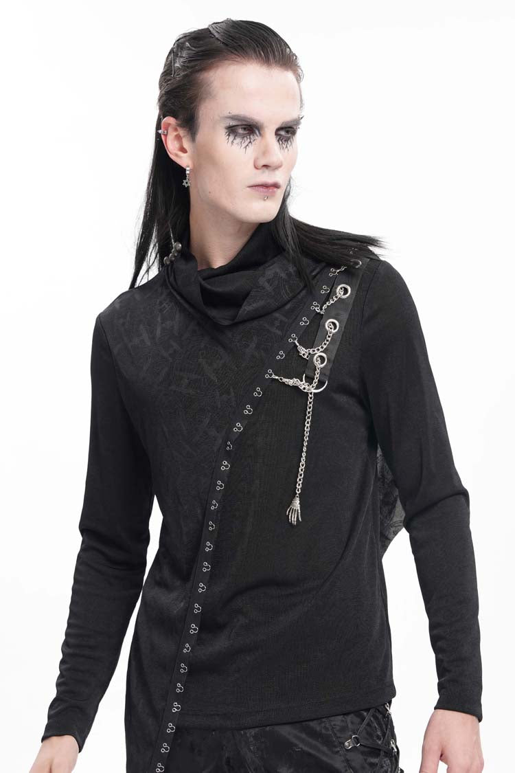 Black Chain Long Sleeves Print Stitching Asymmetric Men's Gothic Sweatershirt - Product - 5