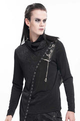 Black Chain Long Sleeves Print Stitching Asymmetric Men's Gothic Sweatershirt - Product - 5