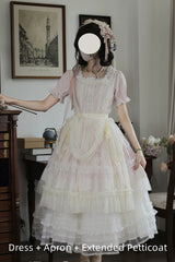 Pink [Vintage Ball 3.0] Square Collar Short Sleeves Lace Pearl Detail Sweet Lolita Dress - Product - 7