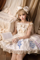 Champagne [The Twelve Zodiac Signs] Sleeveless Printed Ruffled Embroidered Bow Sweet Lolita Jsk Dress - Product - 5