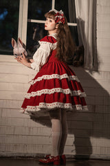 Red Antique Dolls Triple-Layered Bowknot Sweet Lolita Jsk Dress - Product - 3