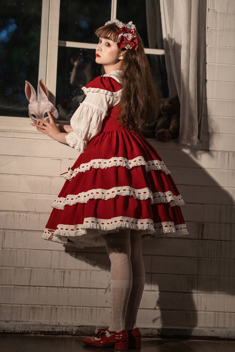 Red Antique Dolls Triple-Layered Bowknot Sweet Lolita Jsk Dress - Product - 3