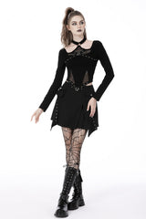 Black Halterneck Long Sleeves Eyelet Mesh Splice Women's Punk Crop Top - Product - 9