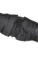 Black Solid Color Sleeveless Lace Lace-Up Women's Punk Underbust Corset - Product - 17