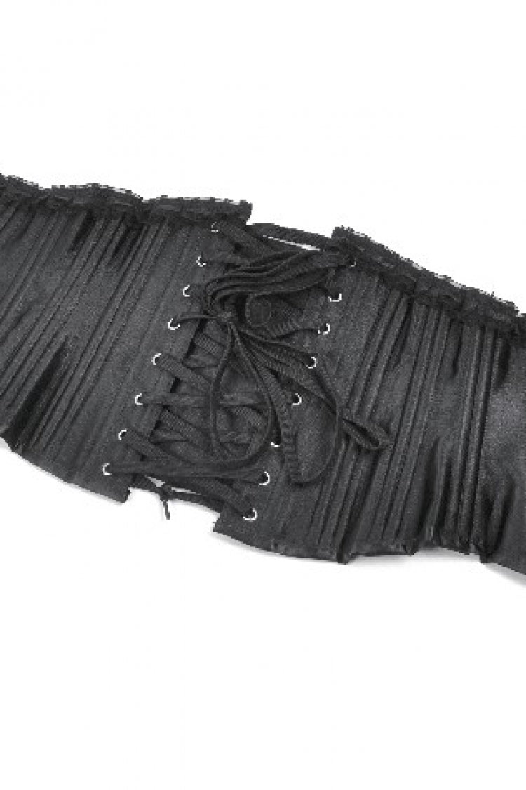 Black Solid Color Sleeveless Lace Lace-Up Women's Punk Underbust Corset - Product - 17