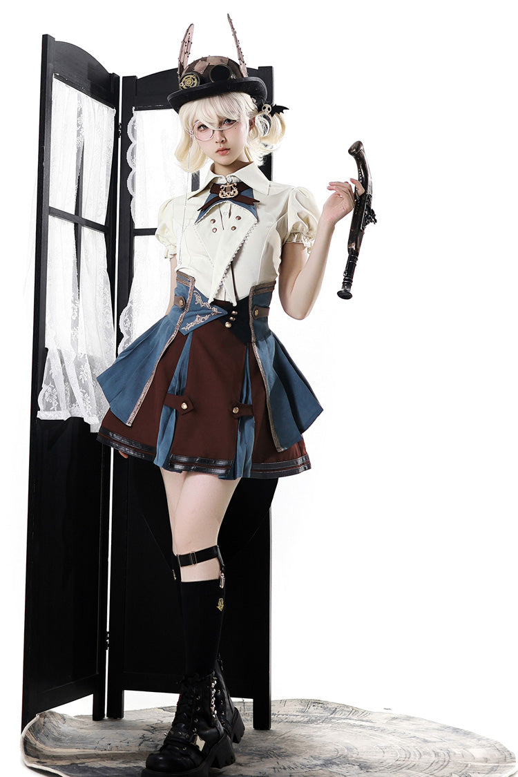 [Fairy Town Train Conductor] British Academy Short Sleeves Embroidery Punk Handsome Lolita Skirt Set - Product - 4