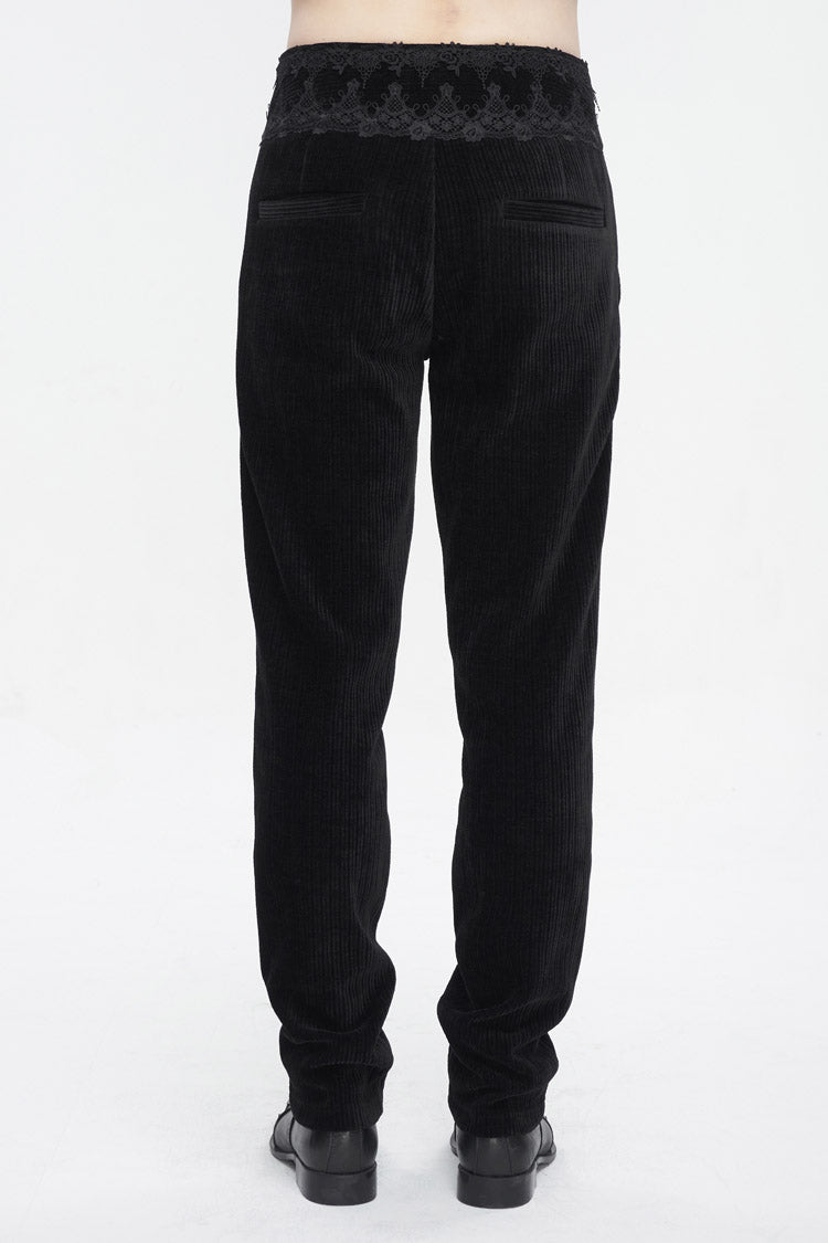 Black High Waisted Lace Splice Men's Gothic Pants - Product - 5