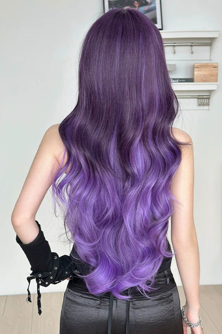 Y2K Black To Purple Ombre Face Framing Highlights Long Wavy Sweet Lolita Full Wig - Product - 3