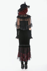 Black Sleeveless Ruffled Lace Spliced Mesh Women's Gothic Cape - Product - 13