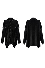 Black Punk Loose Velvet Two Way Split Detachable Long Sleeve Irregular Hem Long Pocket Women's Shirt - Product - 5
