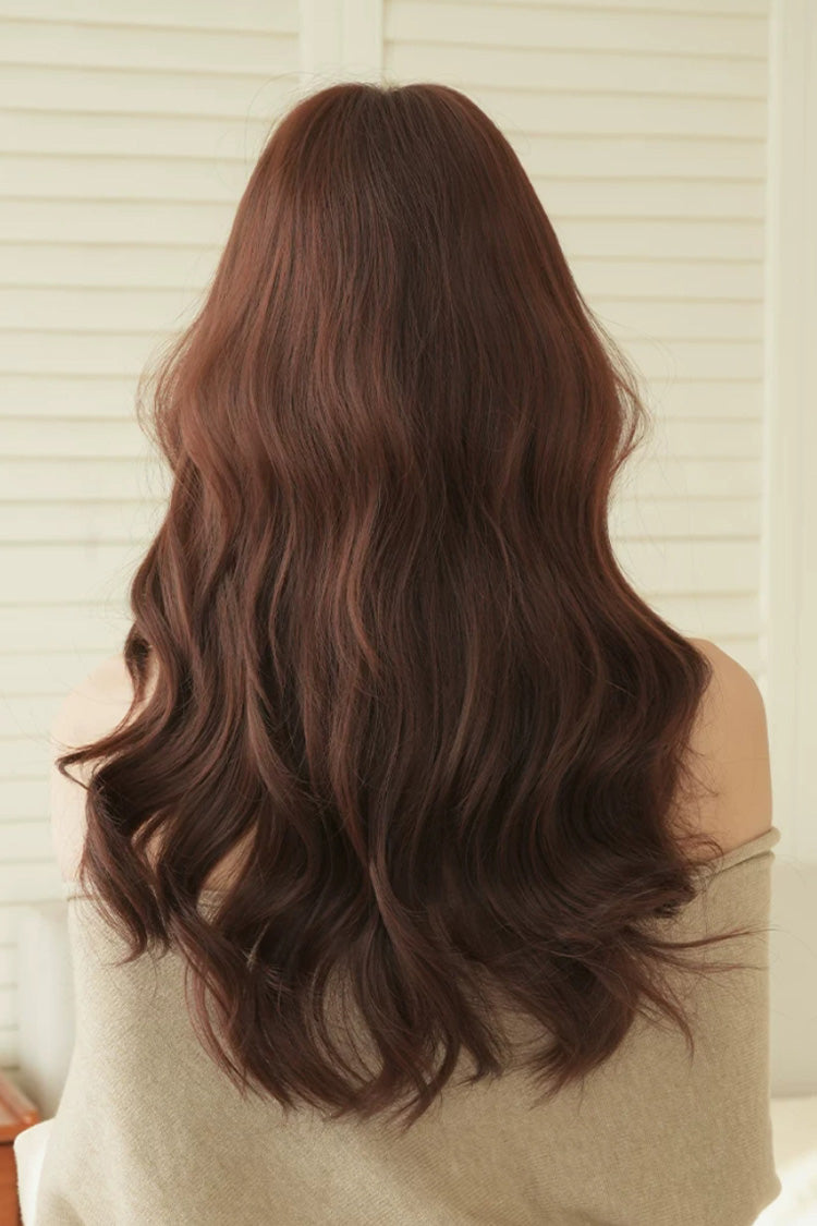 Dark Red Bean Paste Fluffy Natural Long Wavy Curls Sweet Daily Lolita Long Wig - Product - 3