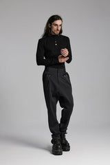 Black Stand Collar Long Sleeves Men's Punk Military T-Shirt - Product - 4