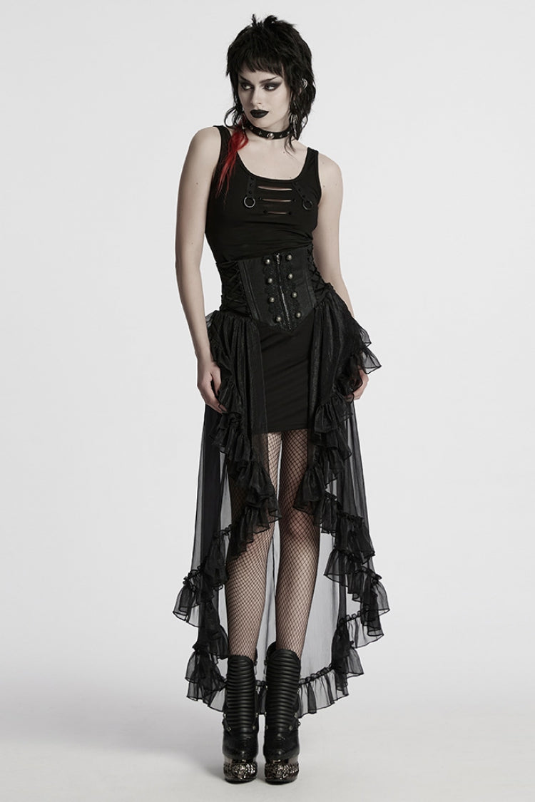 Black Ruffle Lace Women's Gothic Corset Skirt - Product - 4