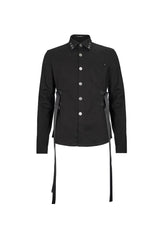 Black Nylon Strap Metal Buckle Decoration Long Sleeve Elasticity Men's Punk Shirt - Product - 7