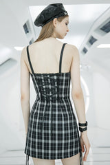 Plaid Print High Waisted Women's Punk Strap Dress 2 Colors - Product - 3