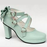 Green Cross Bandage Bowknot High Heel Lolita Shoes - Product - 3