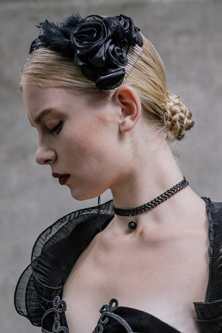 Black Roses Gauze Gothic Women's Hair Plug - Black - 1