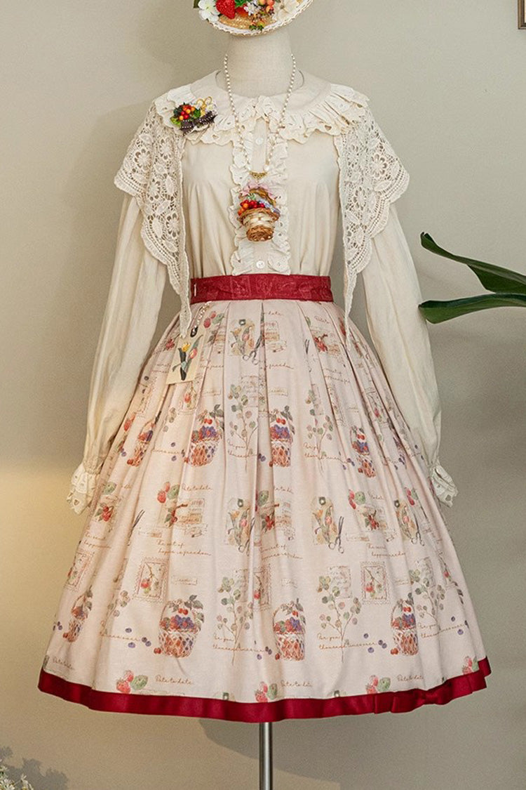 Forest Illustrated Book Watercolor Picture Book Print Sweet Elegant Lolita Skirt 3 Colors - Ivory - 2