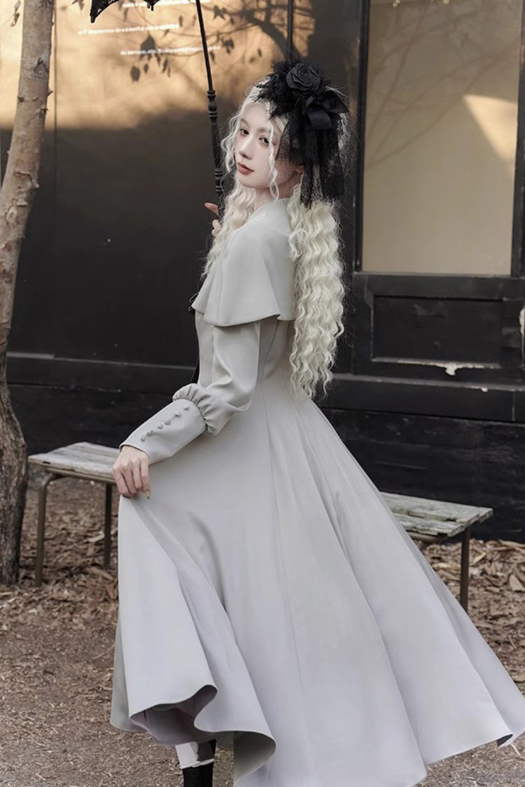 Grey [Thirteenth Evening] Long Sleeves Slim Gothic Elegant Lolita Dress - Product - 6