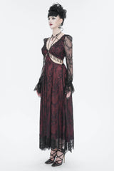 Red Lace Appliqu Adjustable Waist Cutout Women's Gothic Dress - Product - 3