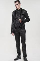 Black Gothic Glossy Pattern Drawstring Lace Decoration Men's Pants - Product - 11