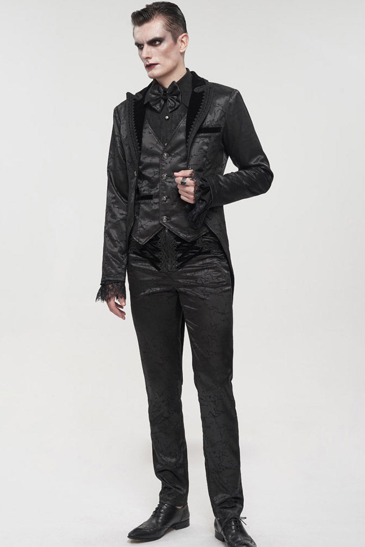 Black Gothic Glossy Pattern Drawstring Lace Decoration Men's Pants - Product - 11