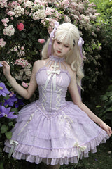 Purple Tube Top Sleeveless Ruffle Bowknot Gothic Lolita Jsk Tiered Dress - Product - 7