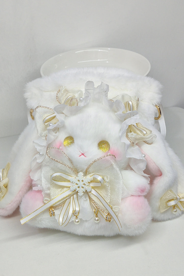 Drawstring Crossbody Bowknot Sweet Lolita Bucket Bunny Small Bag 10 Colors - Champagne - 5