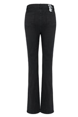 Black Denim Chain Decorated Tight Waist Slit Micro Punk Flared Women's Pants - Product - 7